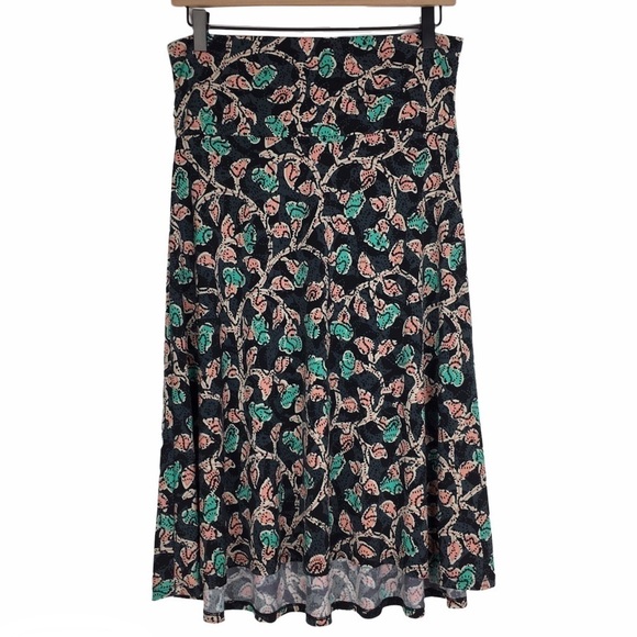 LULAROE Azure Skirt Floral Leaves Leaf Dot Boho Knee Length Stretchy Size Medium - Picture 2 of 10